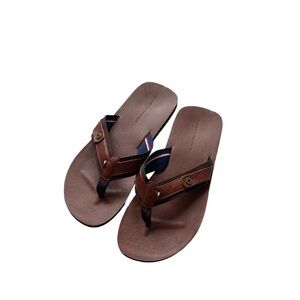 NWOT Tommy Hilfiger Men Drew 2 brown Leather Flip flops sz 12